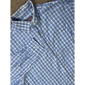 Vineyard Vines Men's Large Tucker Shirt Gingham Plaid Blue White With Pocket